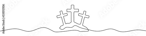 Continuous linear drawing of calvary. One line drawing background. Vector illustration. Black calvary icon