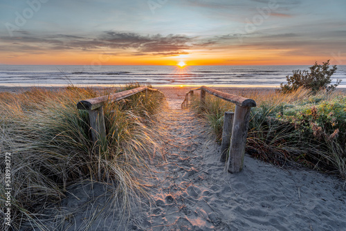 Beautiful sunrise at New Brighton Beach, Christchurch, New Zealand 