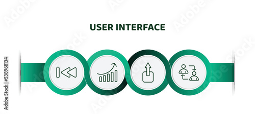 editable thin line icons with infographic template. infographic for user interface concept. included rewind, arrow heading up, export button, exchange personel icons.