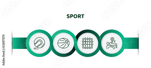 editable thin line icons with infographic template. infographic for sport concept. included hurling, handball, go game, powerlifting icons.