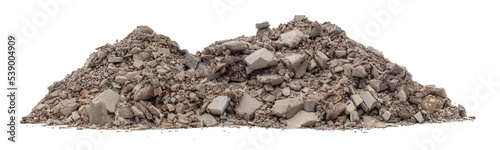 rubble heap, pile of concrete debris isolated on white background