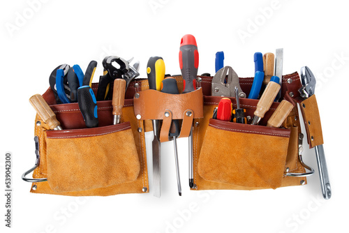 Tool belt with tools isolated on white background
