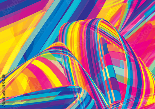 Abstract colorful background with multicolor curved stripes. Vector graphics