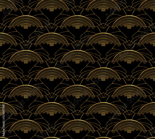 Art Deco Gold Seamless Pattern on Black Background