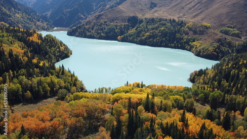 Kazakhstan, alpine lake, blue water, autumn, colors