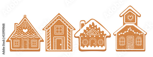 Gingerbread house icon collection. Christmas ornament cookies. 