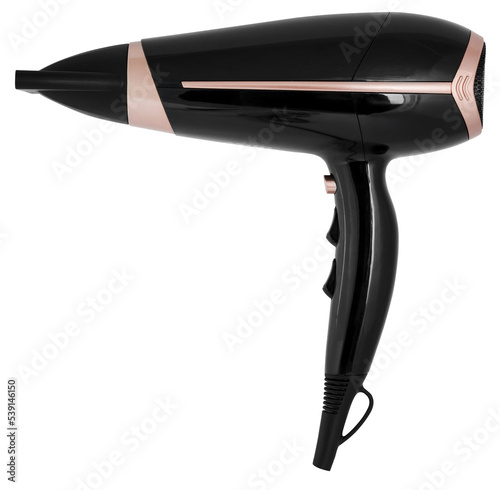 black hair dryer side view. professional hairdryer for beauty salons