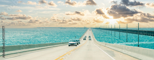 Panorama of Road US1 to Key West over Florida keys