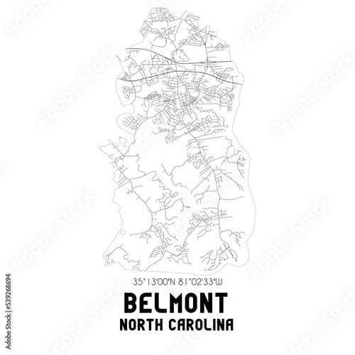 Belmont North Carolina. US street map with black and white lines.