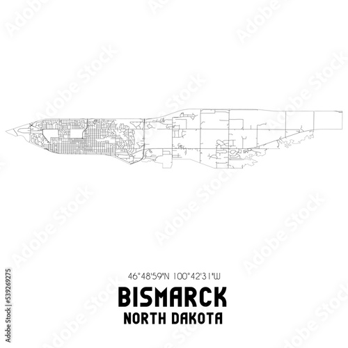 Bismarck North Dakota. US street map with black and white lines.