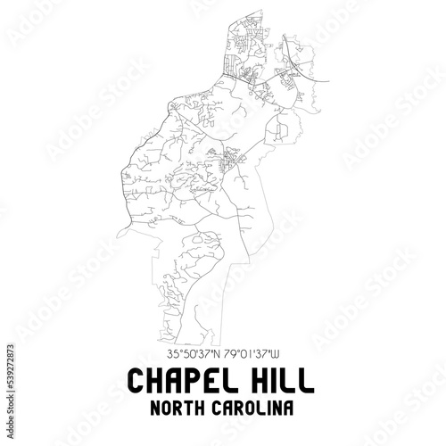 Chapel Hill North Carolina. US street map with black and white lines.