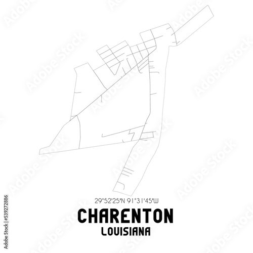Charenton Louisiana. US street map with black and white lines.