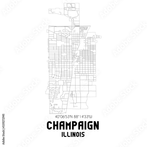 Champaign Illinois. US street map with black and white lines.