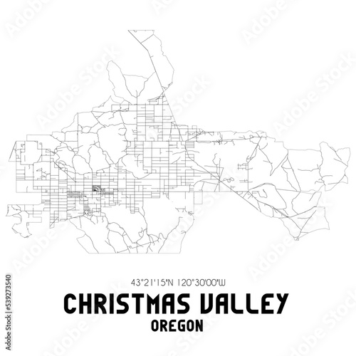 Christmas Valley Oregon. US street map with black and white lines.