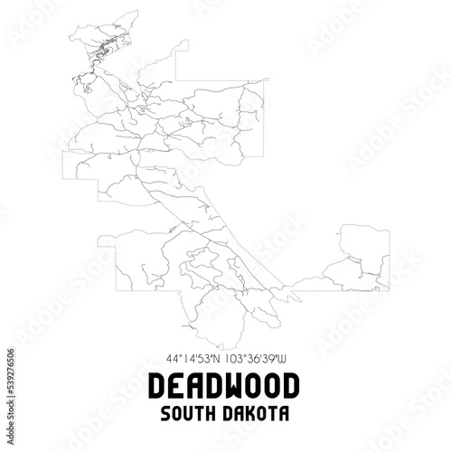 Deadwood South Dakota. US street map with black and white lines.