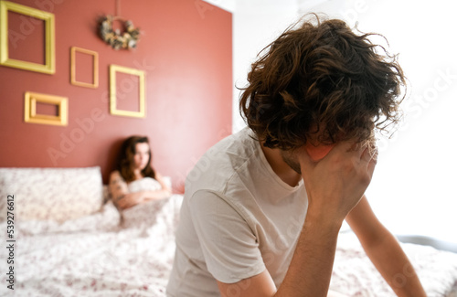 Handsome man disappointed himself that his girlfriend get disappointed because of a premature ejaculation and erectile problem. Guy lost confidence with unhappy and unsatisfied wife. 
