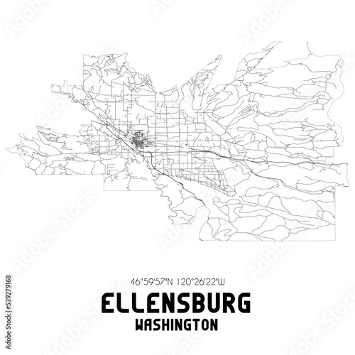 Ellensburg Washington. US street map with black and white lines.