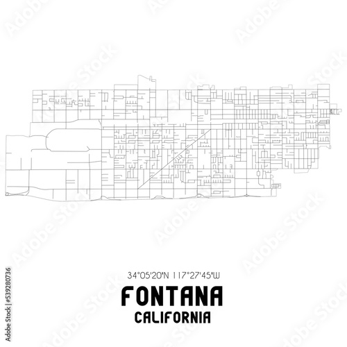 Fontana California. US street map with black and white lines.