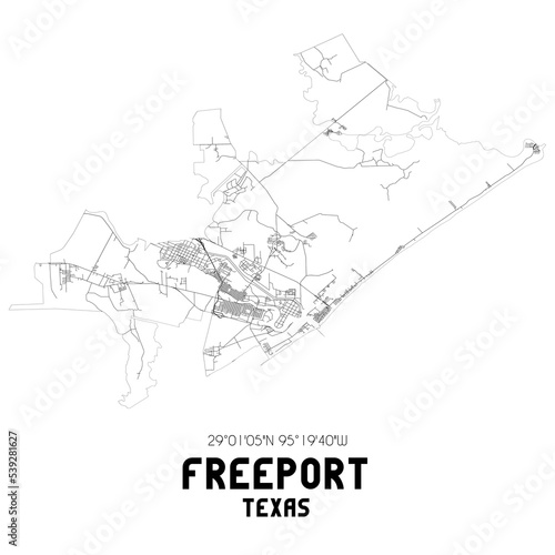 Freeport Texas. US street map with black and white lines.