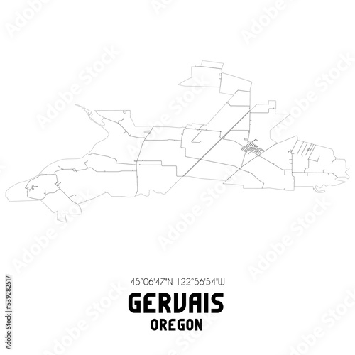Gervais Oregon. US street map with black and white lines.