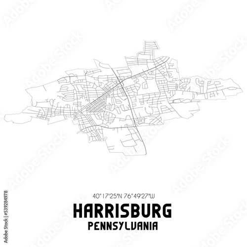 Harrisburg Pennsylvania. US street map with black and white lines.