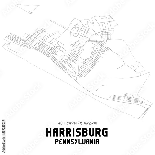 Harrisburg Pennsylvania. US street map with black and white lines.