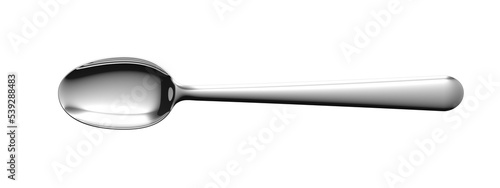 Spoon isolated on white background. Closeup. 3d illustration. Stainless steel utensil.