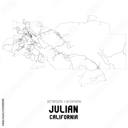 Julian California. US street map with black and white lines.