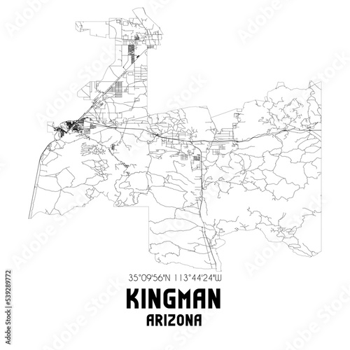 Kingman Arizona. US street map with black and white lines.