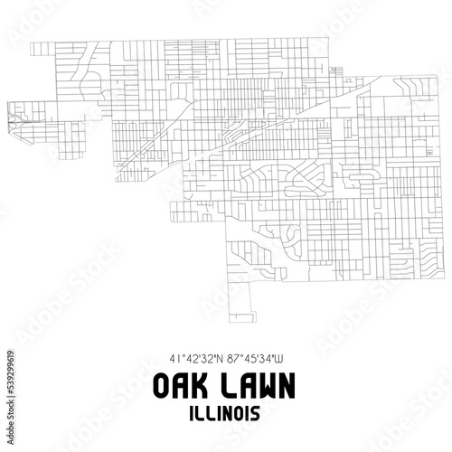 Oak Lawn Illinois. US street map with black and white lines.