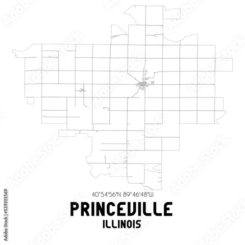 Princeville Illinois. US street map with black and white lines.