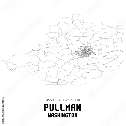 Pullman Washington. US street map with black and white lines.