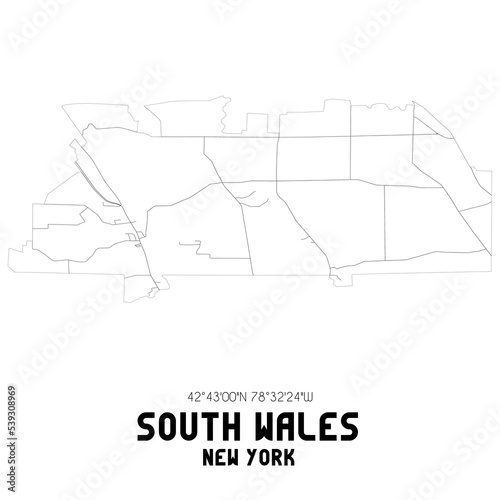 South Wales New York. US street map with black and white lines.