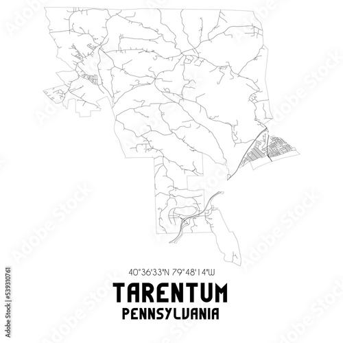 Tarentum Pennsylvania. US street map with black and white lines.