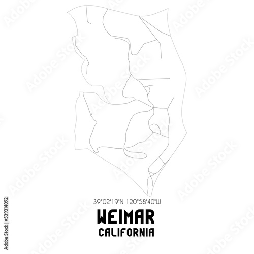 Weimar California. US street map with black and white lines.