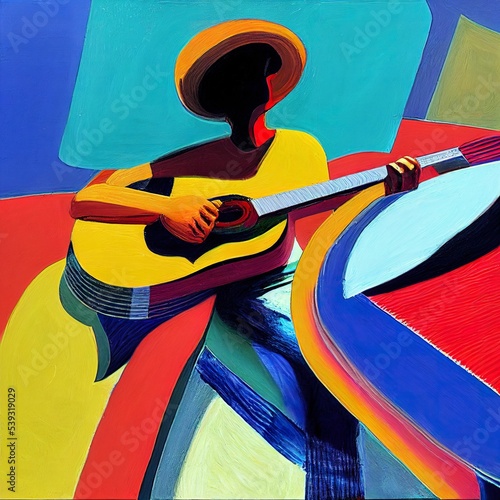 Music illustration guitar art guitarist artwork abstract instrument background colorful jazz band concert festival entertainment celebration digital pop-art textured 