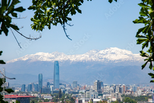 Santiago, Chile panoramic view and Andes Mountain Range