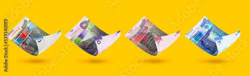 Set of Kuwaiti dinar notes denomination. 3d illustration