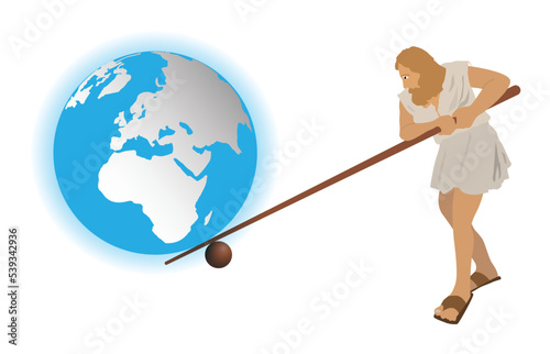 illustration of physics and history, Greek mathematician Archimedes, The lever is long enough and the center point to place and to move the world, A lever is a simple machine consisting of a beam 