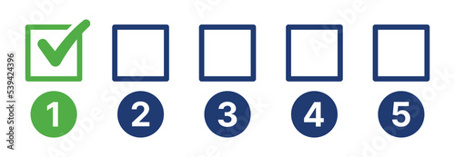 Ticking check mark on checkbox of number 1 vector illustration. Choice, selection and decision symbol.
