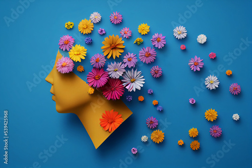 human head and flowers world mental health day concept