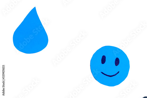 happy paper faces on white background for copy space with concept of saving water, climatology, climate change, rains, wellness
