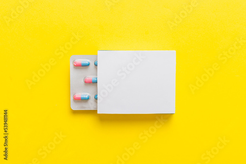 Blank White Product Package Box Mock-up. Open blank medicine drug box with blister top view