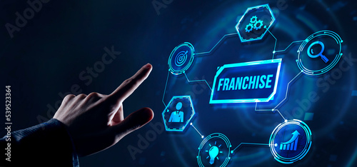 Internet, business, Technology and network concept. Franchise concept. Virtual button.