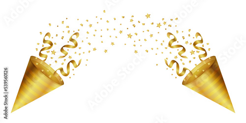 2 gold party popper with confetti
