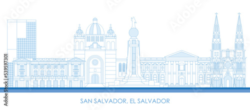 Outline Skyline panorama of city of San Salvador, El Salvador- vector illustration