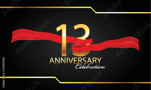 13 anniversary celebration. 13th anniversary celebration. 13 year anniversary celebration with red ribbon and black background.