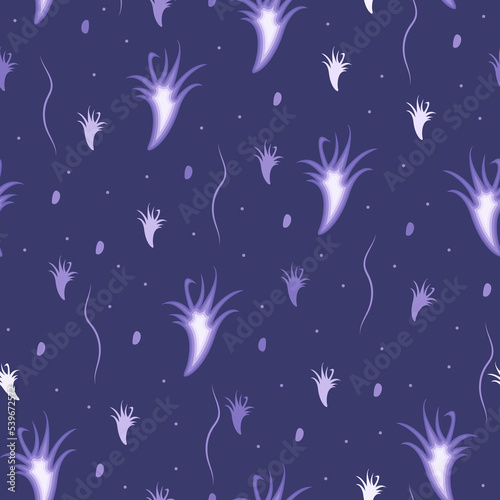 Marine seamless pattern. Vector repeating sea background of hydras and elements.