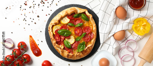 Concept of tasty food, Vegetable galette, top view
