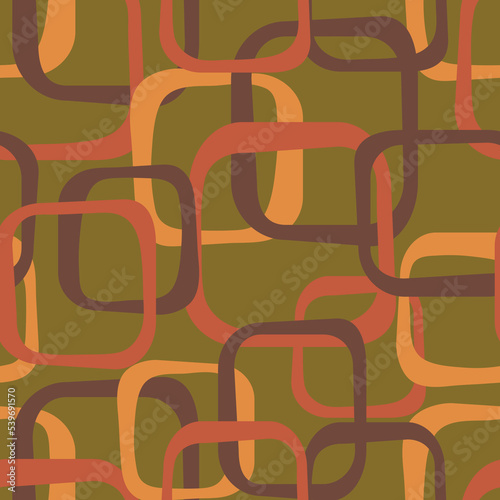 An abstract seamless pattern in retro style, 70s green wallpaper background with funky squares